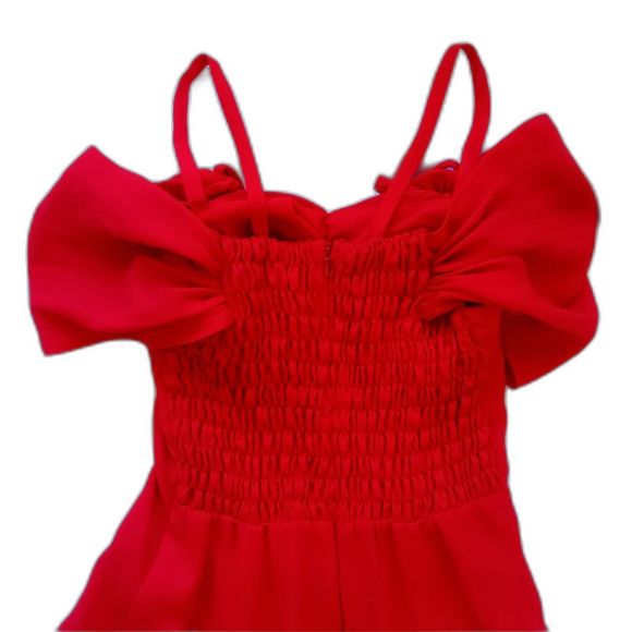 Tim's Paris 90s Red Formal Sheer Holiday Party Rhinestones Flowers Dress Small - Picture 7 of 11